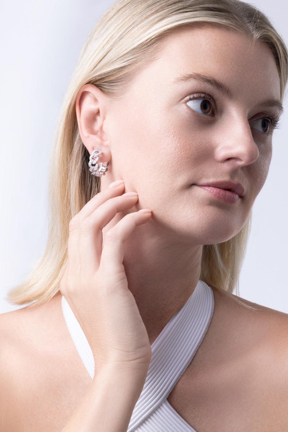 Diamond Cuban Chain Hoop Earrings-WHITE GOLD-JEWELRYFINE JEWELEARRING-ZYDO