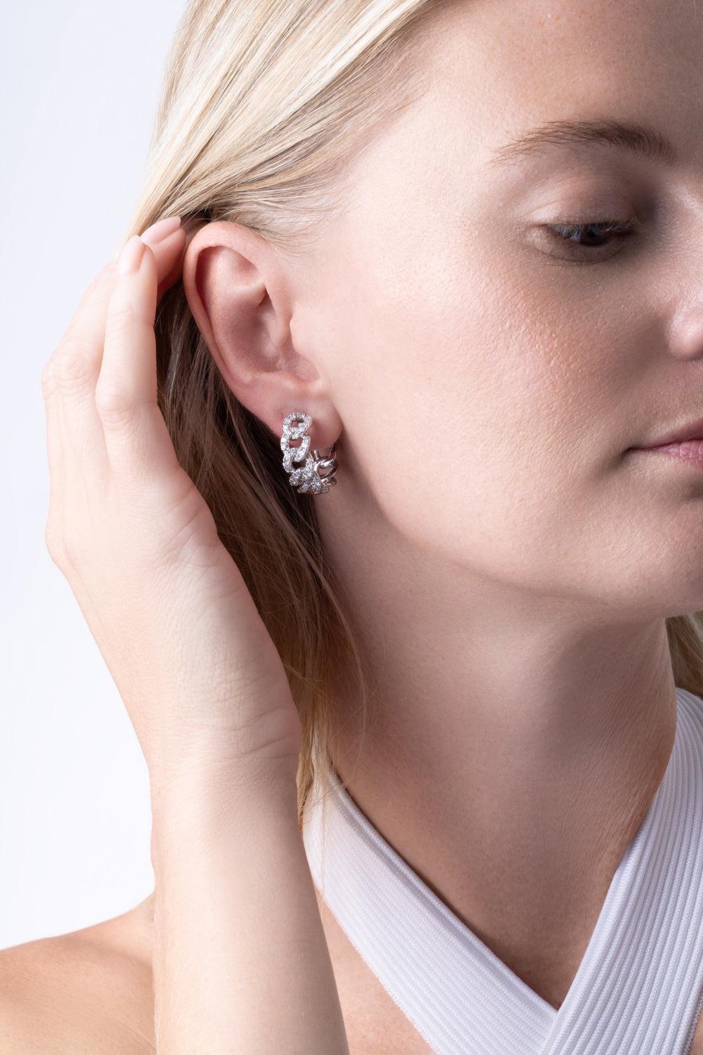 Diamond Cuban Chain Hoop Earrings-WHITE GOLD-JEWELRYFINE JEWELEARRING-ZYDO