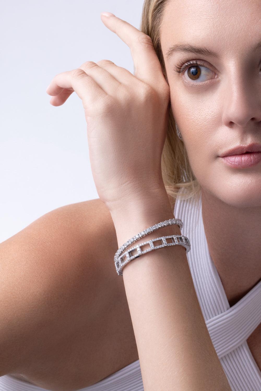 Diamond H Stretch Bracelet - White Gold-WHITE GOLD-JEWELRYFINE JEWELBRACELET O-ZYDO