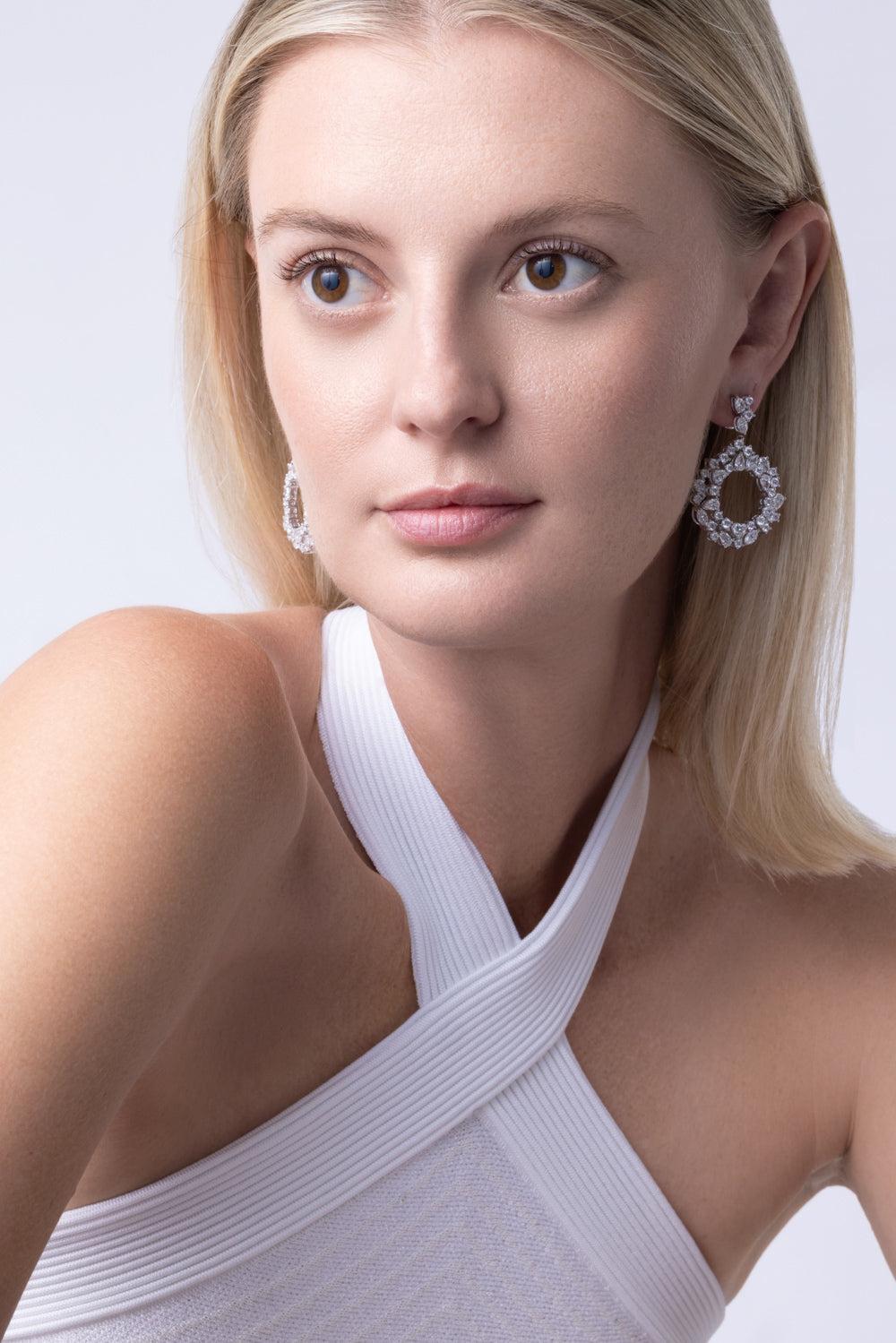 Diamond Loop Drop Earrings-WHITE GOLD-JEWELRYFINE JEWELEARRING-ZYDO