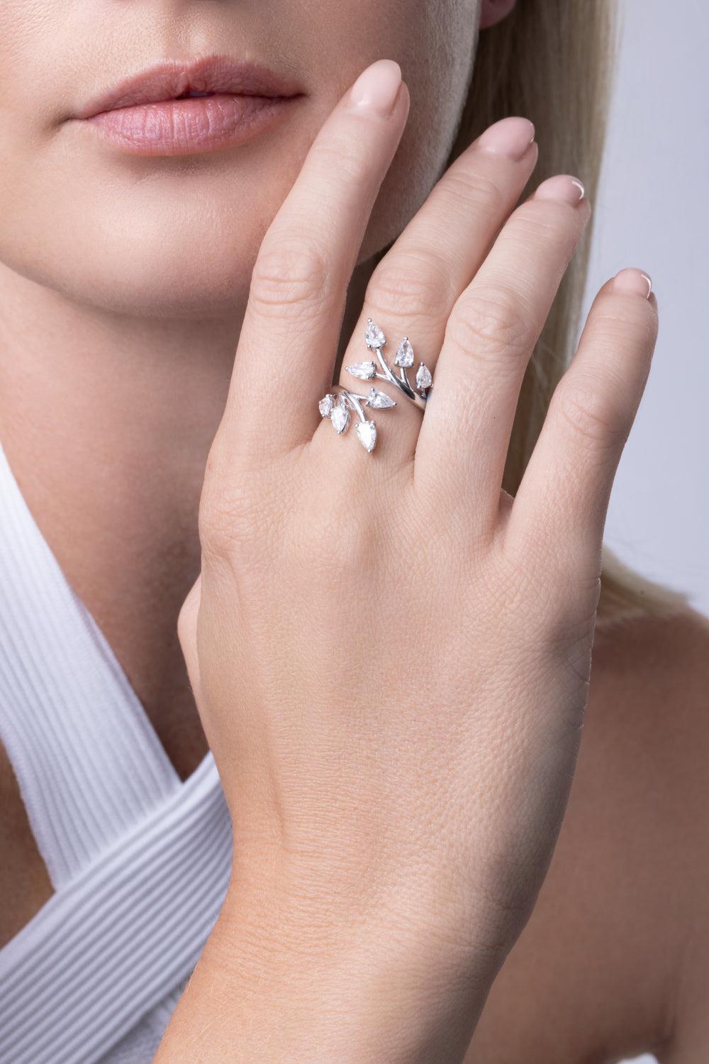 Diamond Bypass Branch Ring-WHITE GOLD-6.25-JEWELRYFINE JEWELRING-ZYDO