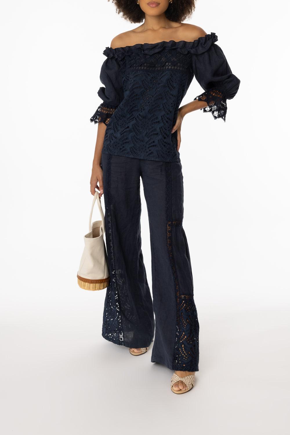 Carvaro Pants-NAVY-XS-CLOTHINGPANTWIDE LEG-TEMPTATION POSITANO