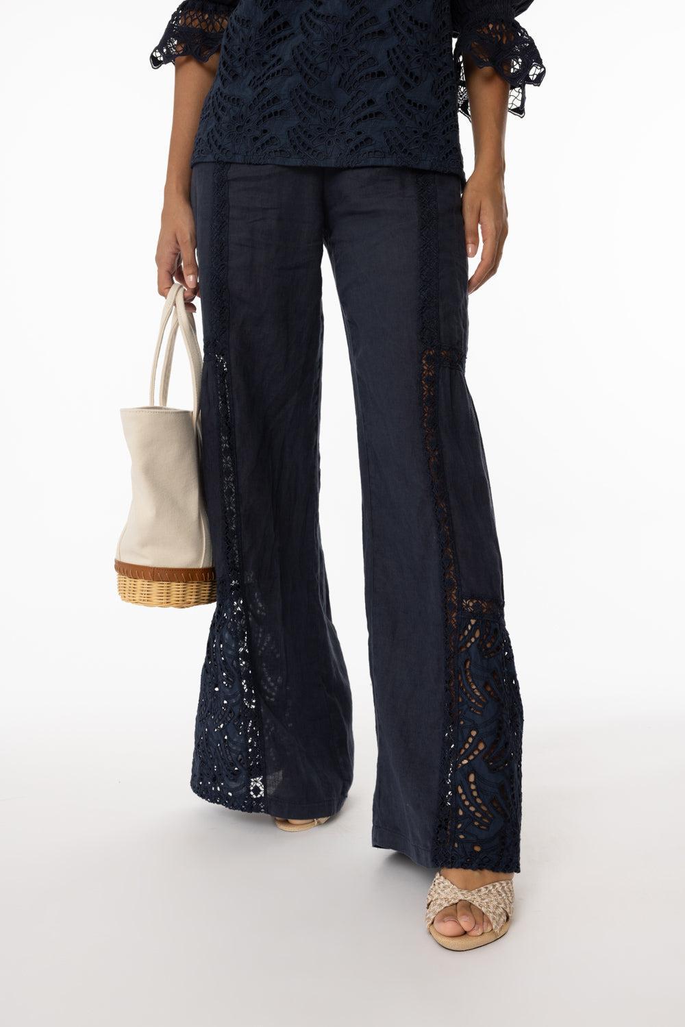 Carvaro Pants-NAVY-XS-CLOTHINGPANTWIDE LEG-TEMPTATION POSITANO