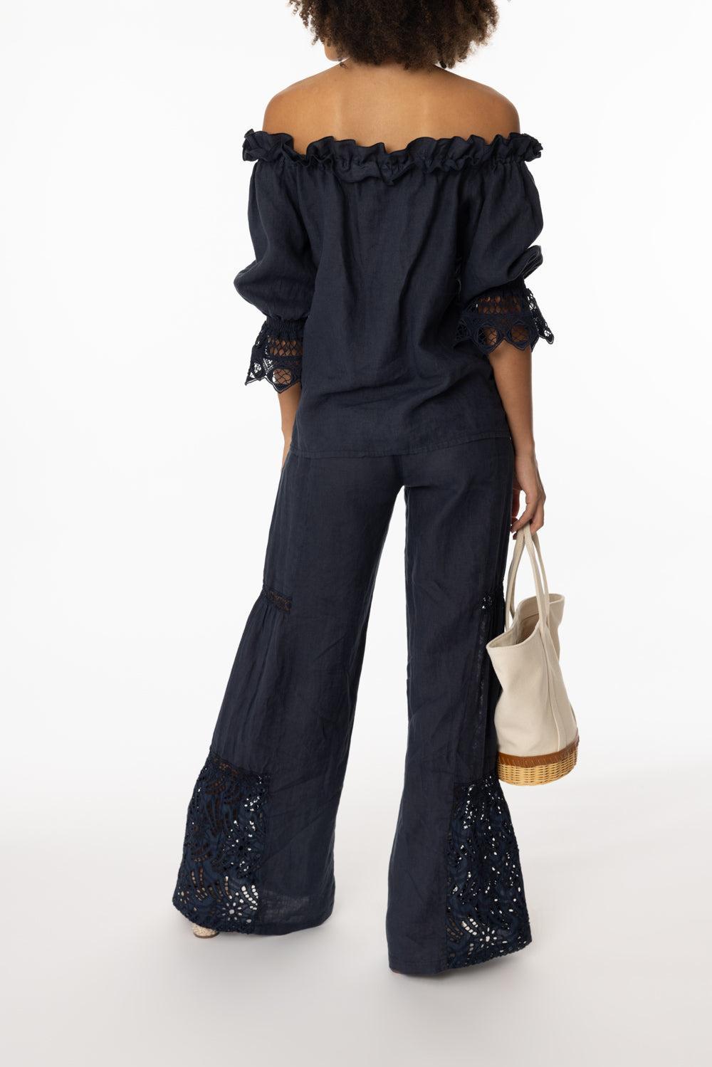 Carvaro Pants-NAVY-XS-CLOTHINGPANTWIDE LEG-TEMPTATION POSITANO