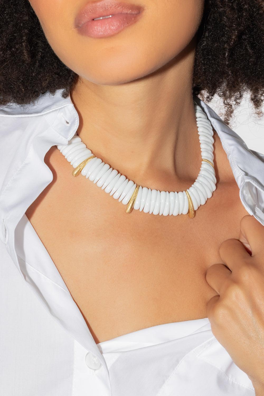 Artiglio White Ceramic Necklace-YELLOW GOLD-JEWELRYFINE JEWELNECKLACE O-ROBERTO DEMEGLIO