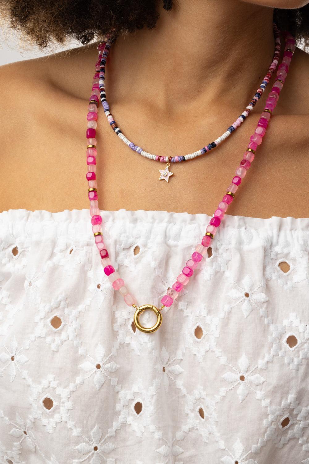 Pink Purple White Star Charm Necklace-PNK/PRPL-JEWELRYBOUTIQUENECKLACE O-HIJAS DE PUKA