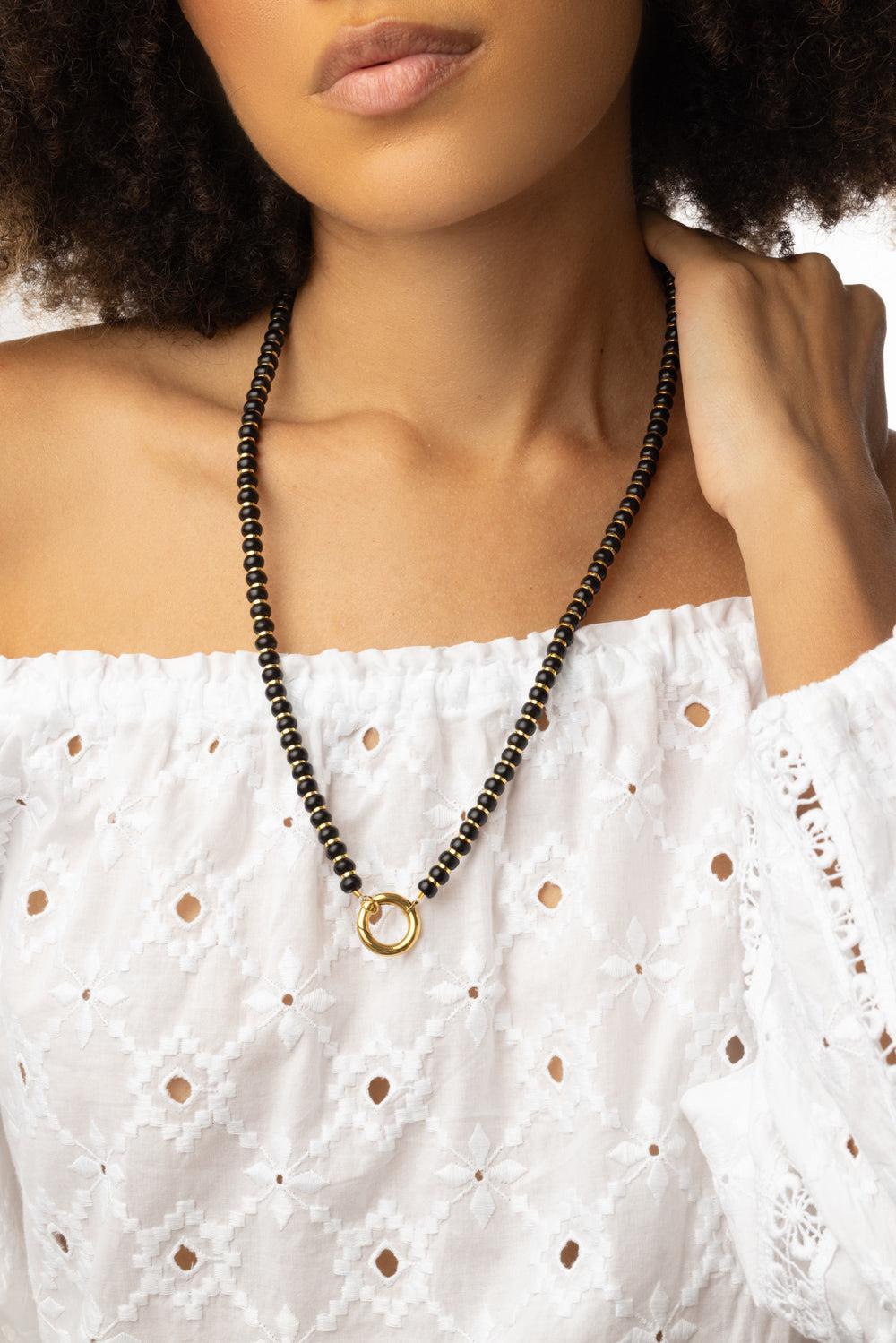 Black Bead Rondelle Necklace-BLACK-JEWELRYBOUTIQUENECKLACE O-HIJAS DE PUKA