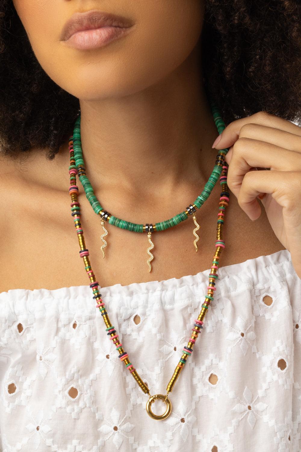 Green Iris Kaa Black Snake Necklace-GREEN-JEWELRYBOUTIQUENECKLACE O-HIJAS DE PUKA