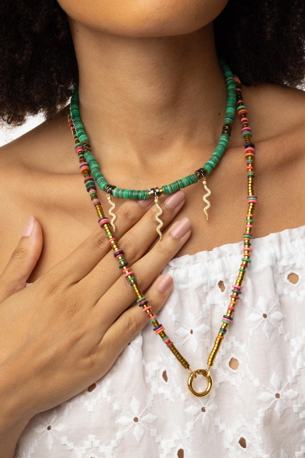 Green Iris Kaa Black Snake Necklace-GREEN-JEWELRYBOUTIQUENECKLACE O-HIJAS DE PUKA