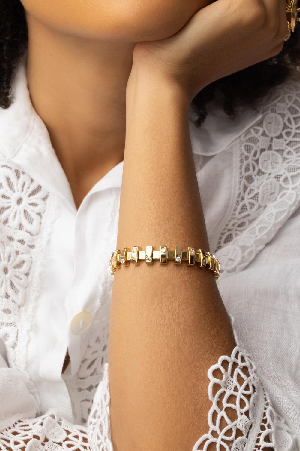 Narrow Hopscotch Bracelet-YELLOW GOLD-JEWELRYFINE JEWELBRACELET O-BRENT NEALE