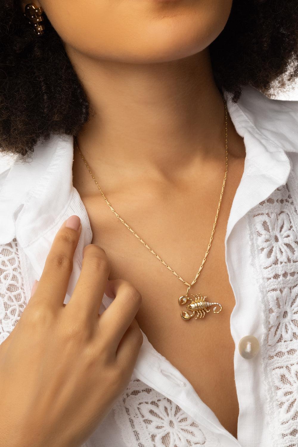 Medium Scorpio Zodiac Necklace-YELLOW GOLD-18-JEWELRYFINE JEWELNECKLACE O-BRENT NEALE
