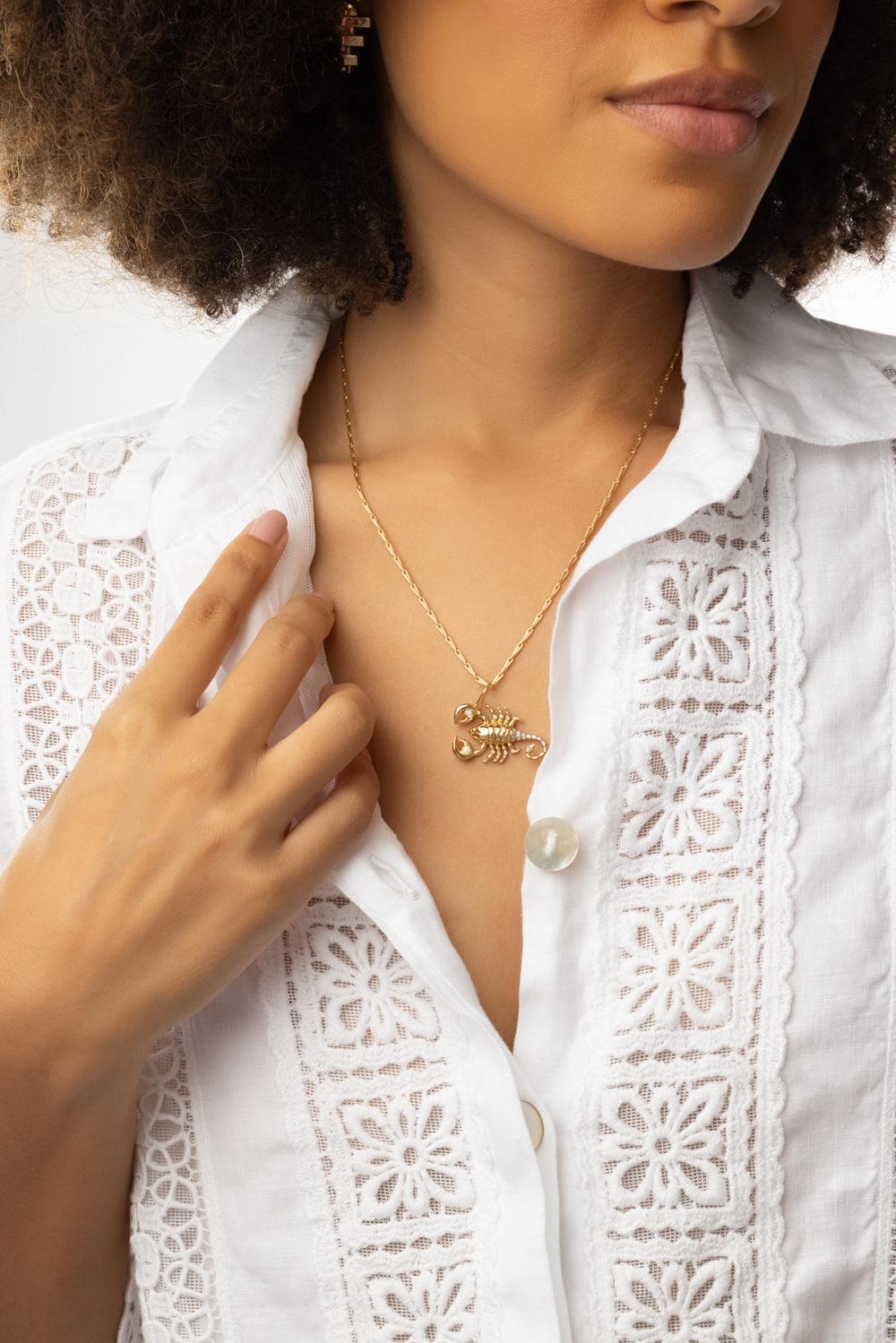 Medium Scorpio Zodiac Necklace-YELLOW GOLD-18-JEWELRYFINE JEWELNECKLACE O-BRENT NEALE