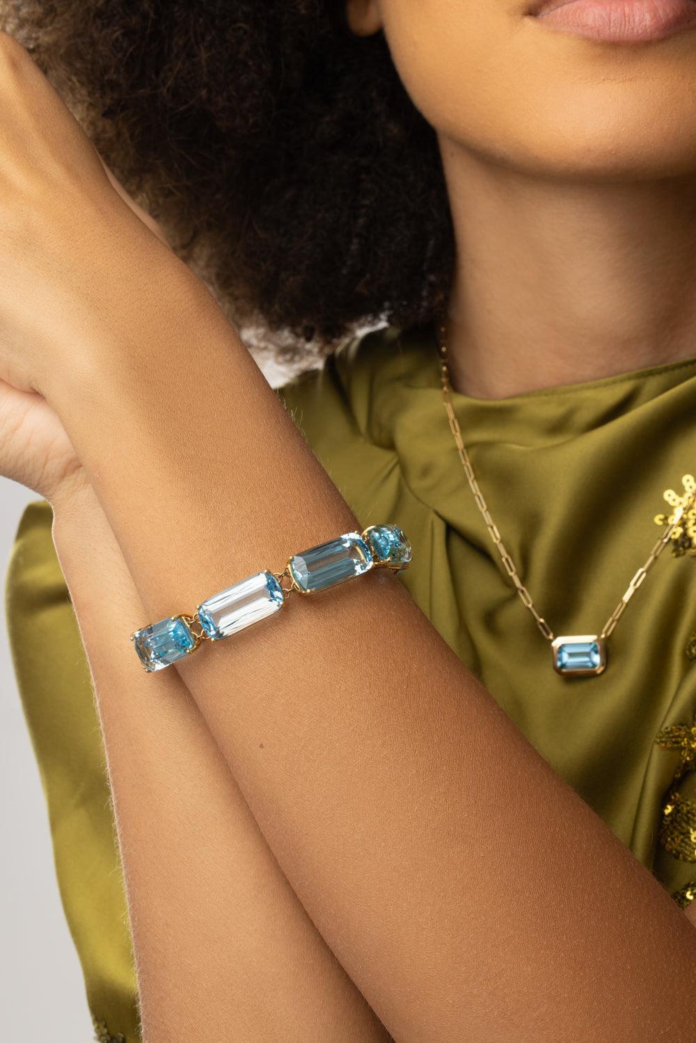 Blue Topaz Single Line Gossip Bracelet-YELLOW GOLD-6.5-JEWELRYFINE JEWELBRACELET O-GOSHWARA