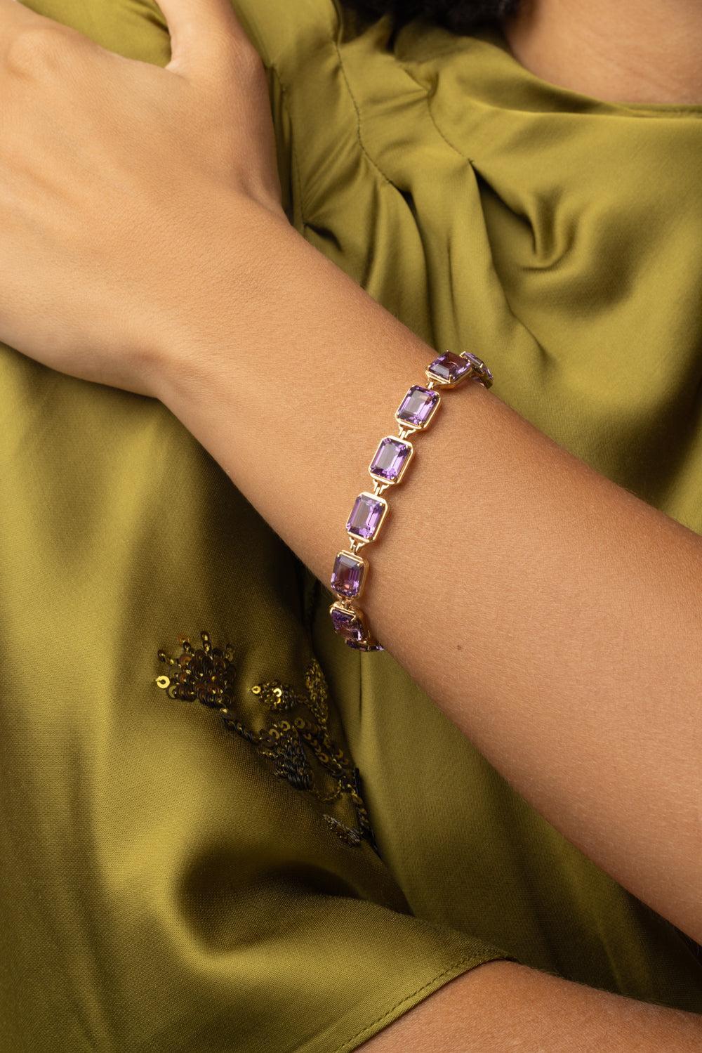 Amethyst Gossip Bracelet-YELLOW GOLD-6.75-JEWELRYFINE JEWELBRACELET O-GOSHWARA