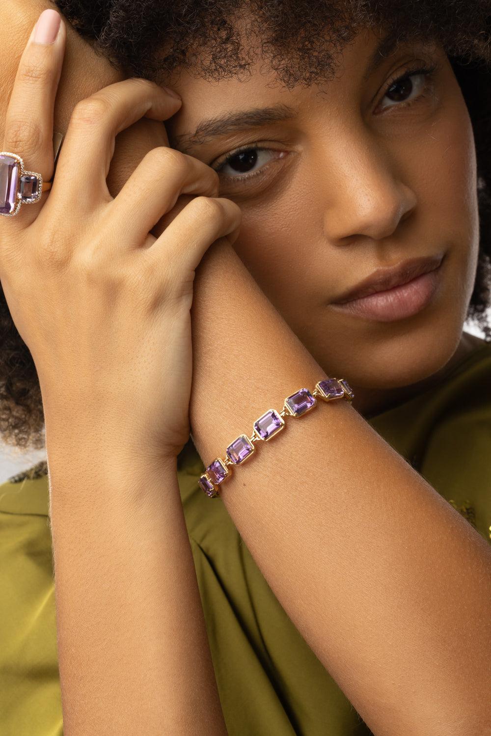 Amethyst Gossip Bracelet-YELLOW GOLD-6.75-JEWELRYFINE JEWELBRACELET O-GOSHWARA