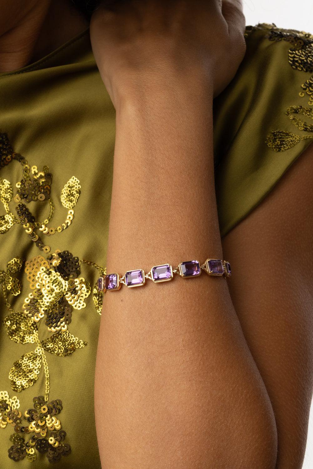 Amethyst Gossip Bracelet-YELLOW GOLD-6.75-JEWELRYFINE JEWELBRACELET O-GOSHWARA