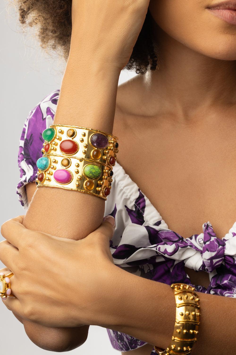 Turquoise Amethyst Byzance Cuff Bracelet-MULTI-JEWELRYBOUTIQUEBRACELET O-SYLVIA TOLEDANO