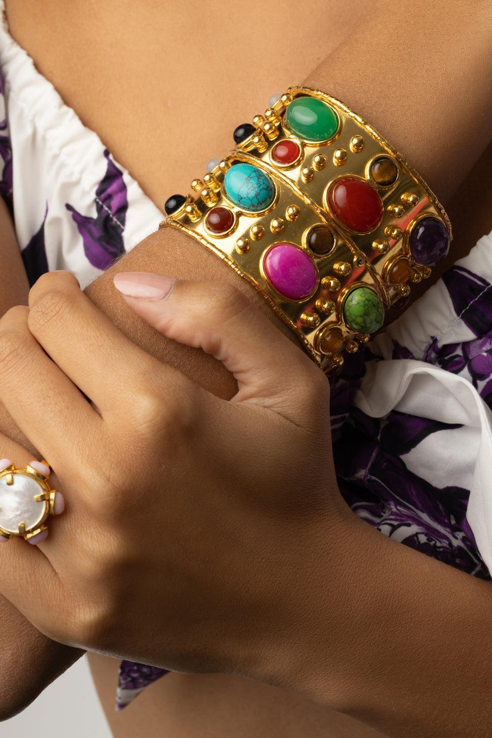 Turquoise Amethyst Byzance Cuff Bracelet-MULTI-JEWELRYBOUTIQUEBRACELET O-SYLVIA TOLEDANO