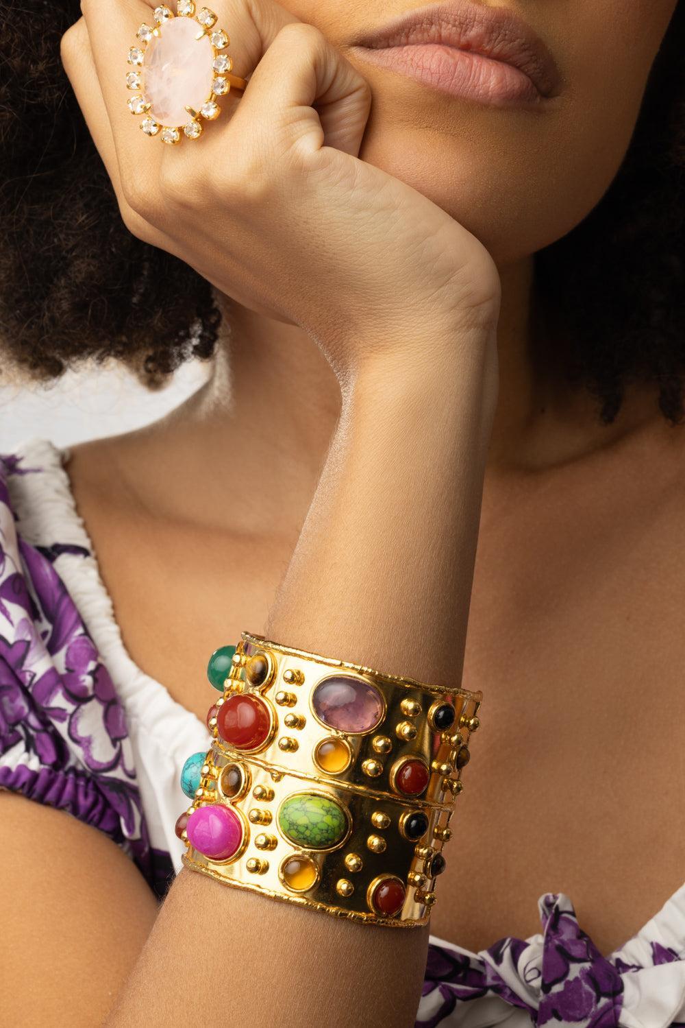 Turquoise Amethyst Byzance Cuff Bracelet-MULTI-JEWELRYBOUTIQUEBRACELET O-SYLVIA TOLEDANO