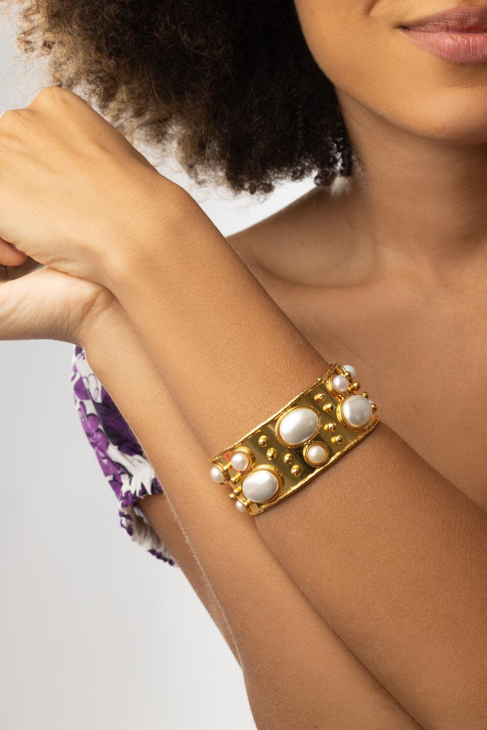 Pearl Byzantine Cuff Bracelet-PEARL-JEWELRYBOUTIQUEBRACELET O-SYLVIA TOLEDANO