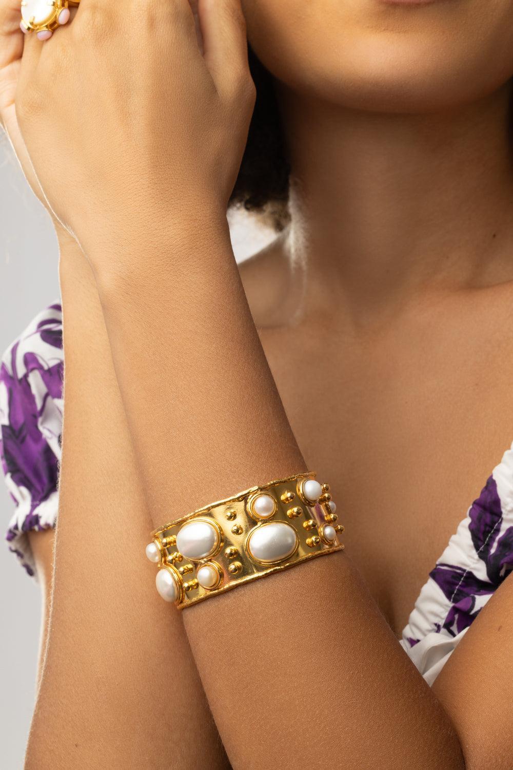 Pearl Byzantine Cuff Bracelet-PEARL-JEWELRYBOUTIQUEBRACELET O-SYLVIA TOLEDANO