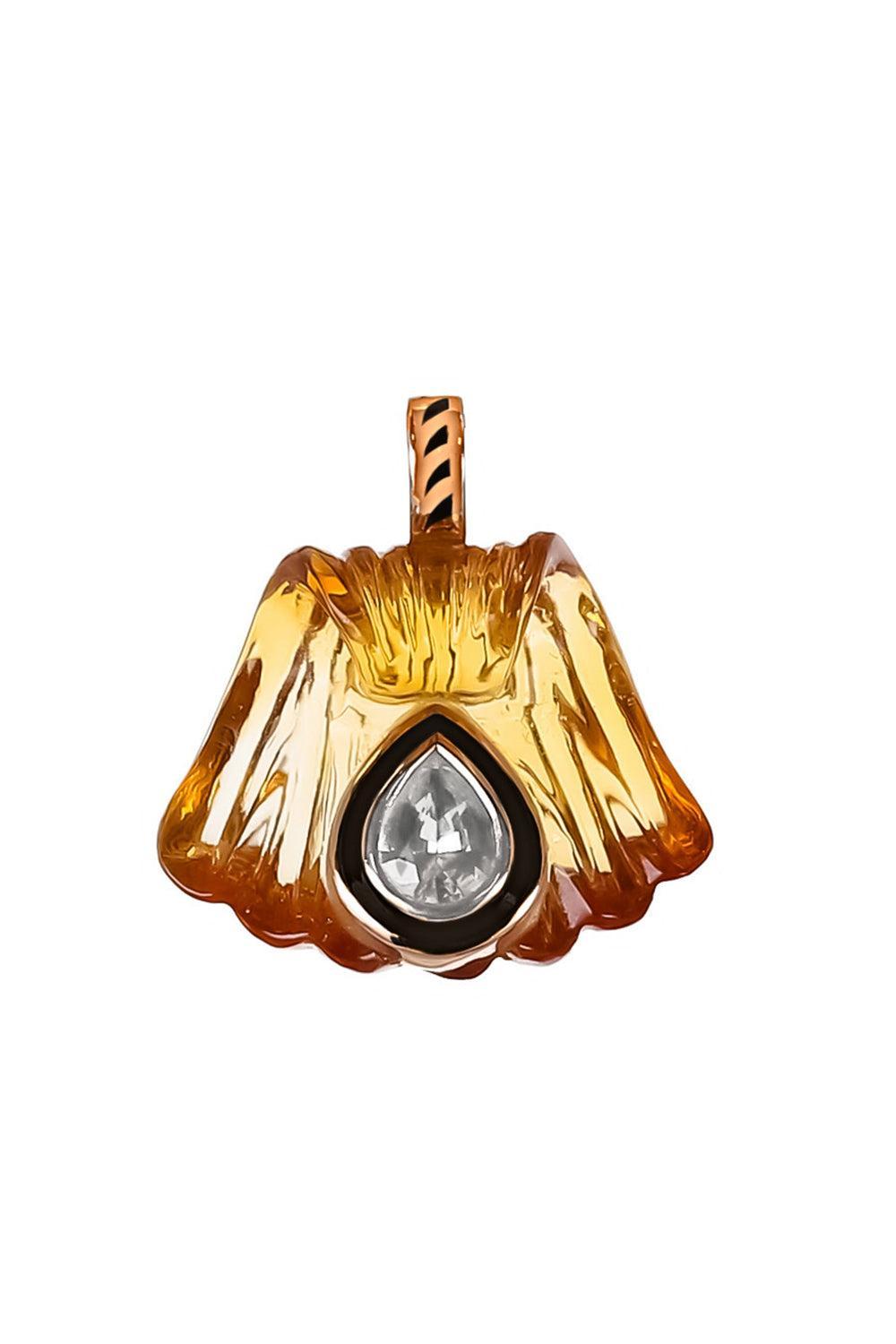 Citrine White Sapphire Rose Carved Capri Pendant-ROSE GOLD-JEWELRYFINE JEWELPENDANT-DEZSO BY SARA BELTRAN