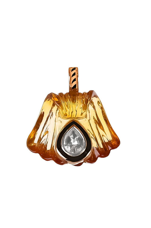 Citrine White Sapphire Rose Carved Capri Pendant-ROSE GOLD-JEWELRYFINE JEWELPENDANT-DEZSO BY SARA BELTRAN