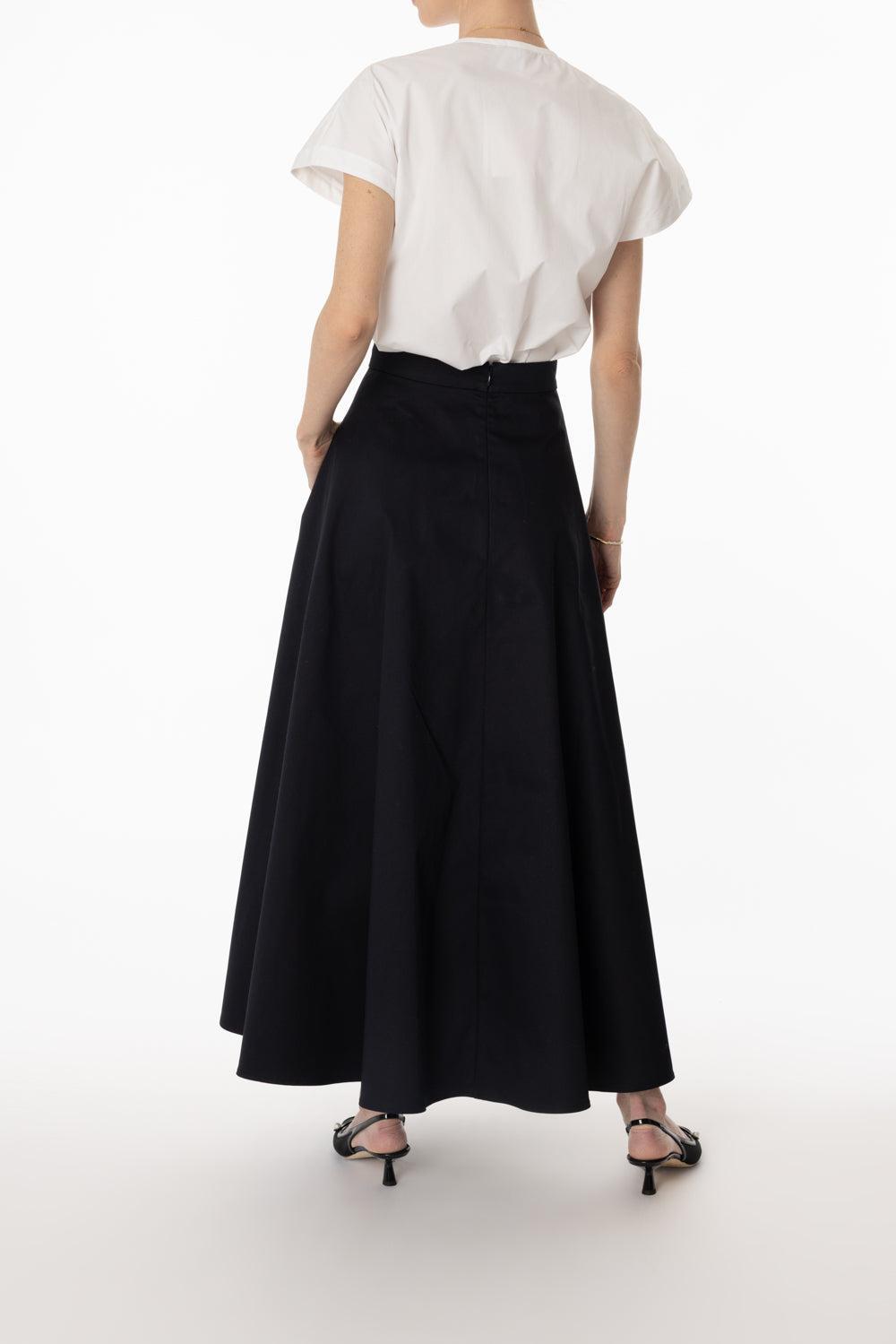 Embroidered Half Flared Skirt-DK BLUE-42-CLOTHINGSKIRTMIDI-MANTU