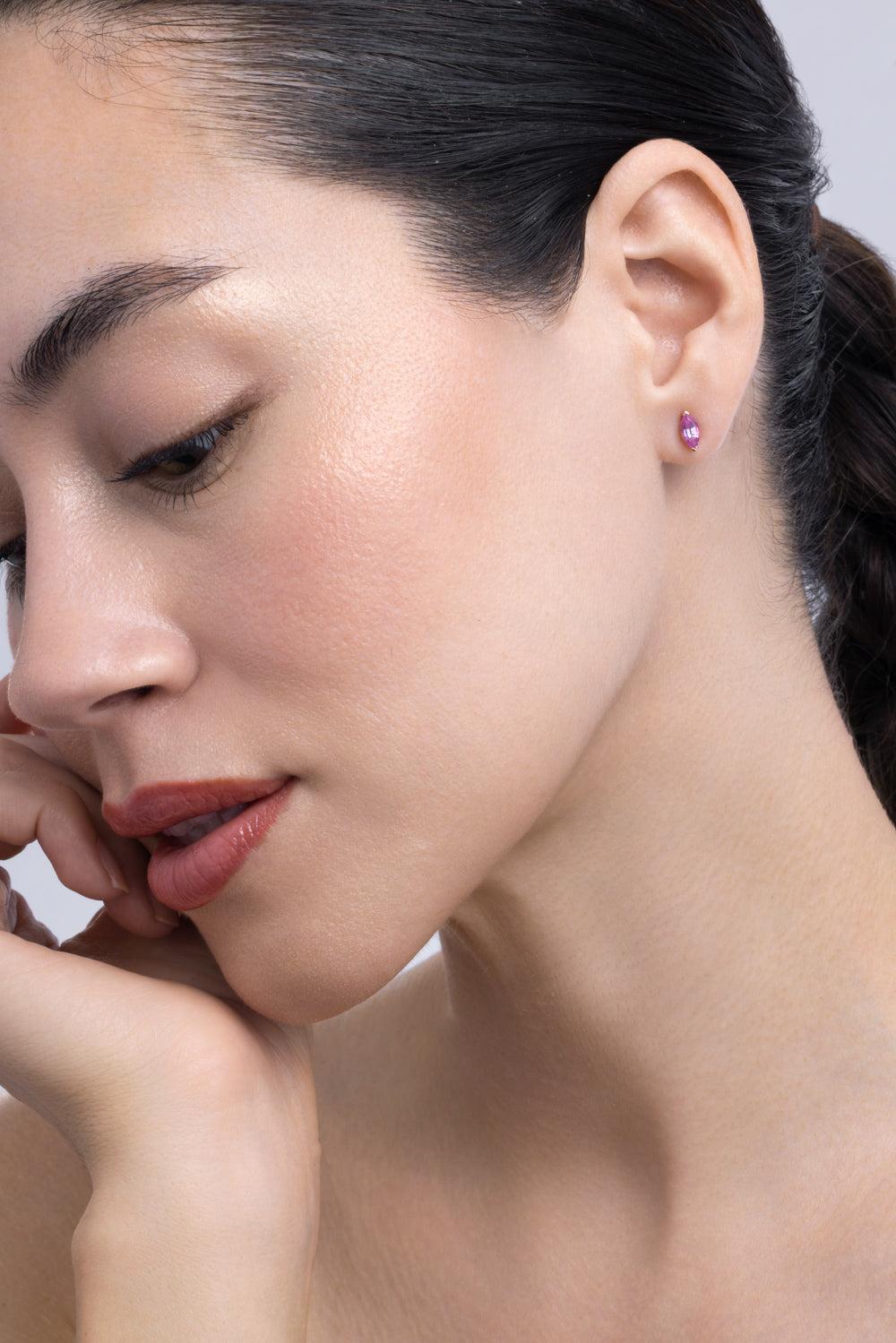 Pink Sapphire Diamond Marquise Stud Earrings-ROSE GOLD-JEWELRYFINE JEWELEARRING-SHAY JEWELRY