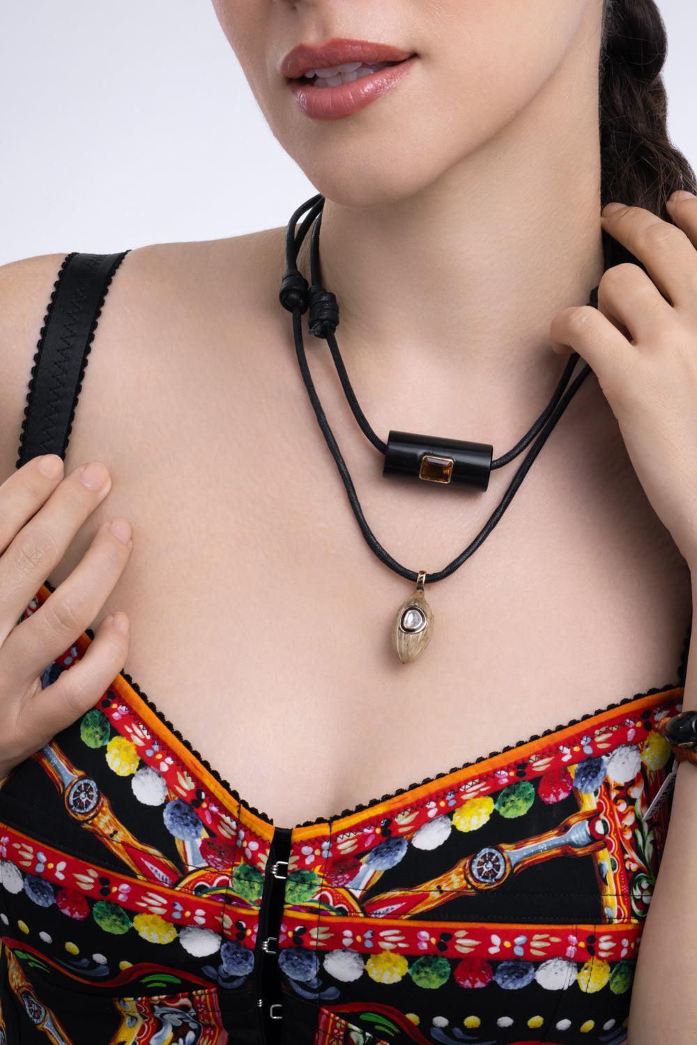 Citrine Long Bead Pendant-ROSE GOLD-JEWELRYFINE JEWELNECKLACE O-DEZSO BY SARA BELTRAN