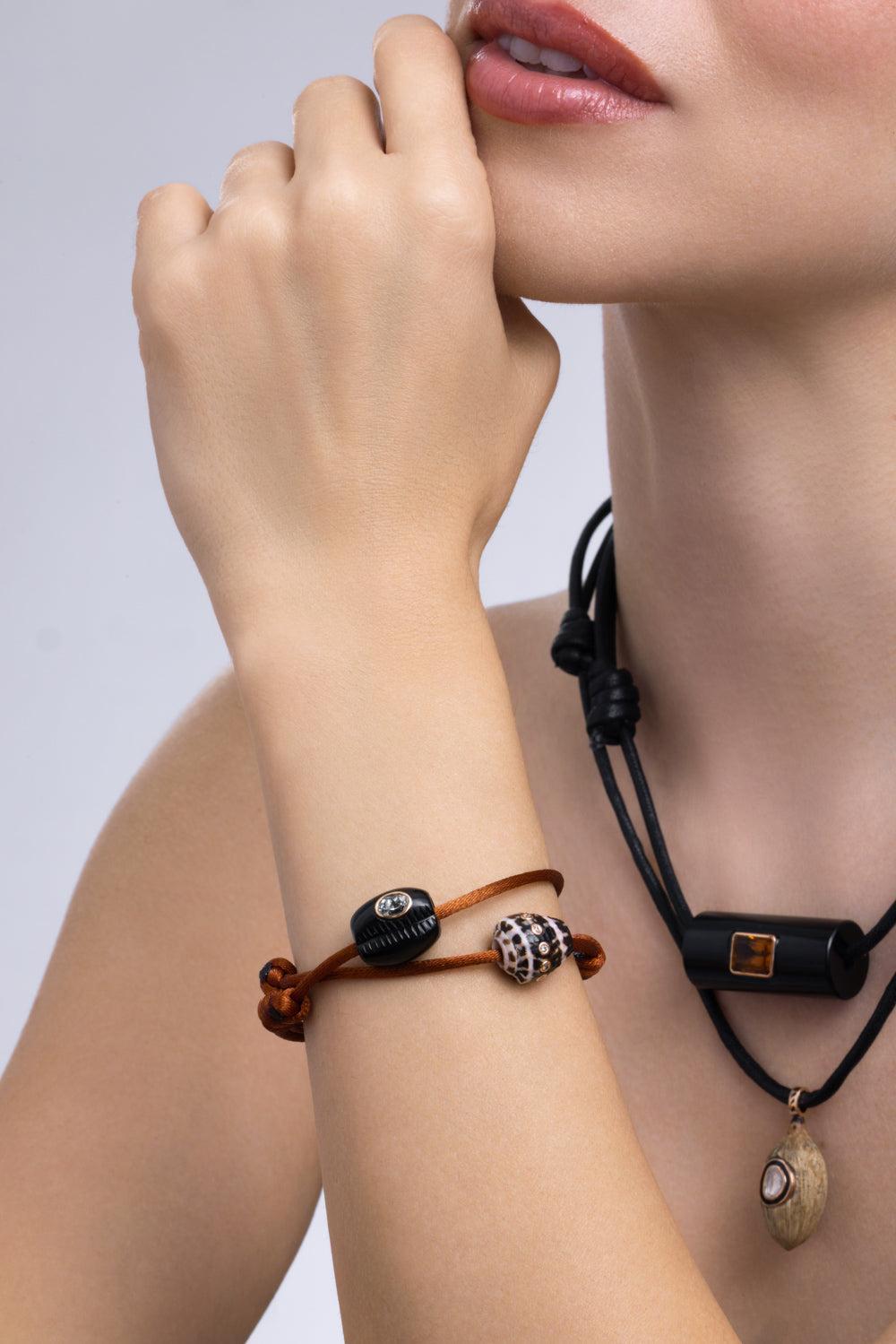 Diamond Brown Petite Conus Shell Bracelet-ROSE GOLD-JEWELRYFINE JEWELBRACELET O-DEZSO BY SARA BELTRAN