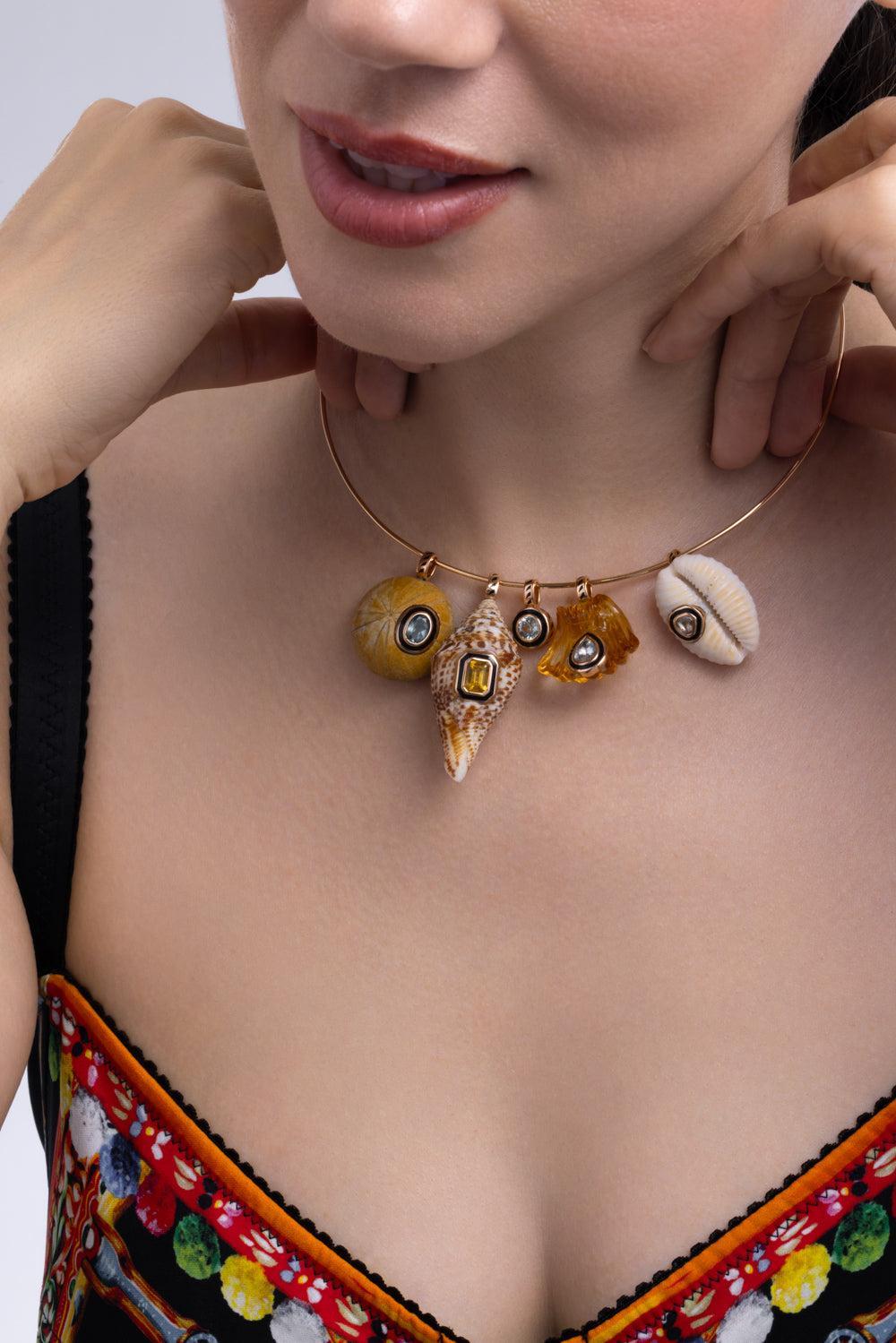 Citrine White Sapphire Rose Carved Capri Pendant-ROSE GOLD-JEWELRYFINE JEWELPENDANT-DEZSO BY SARA BELTRAN