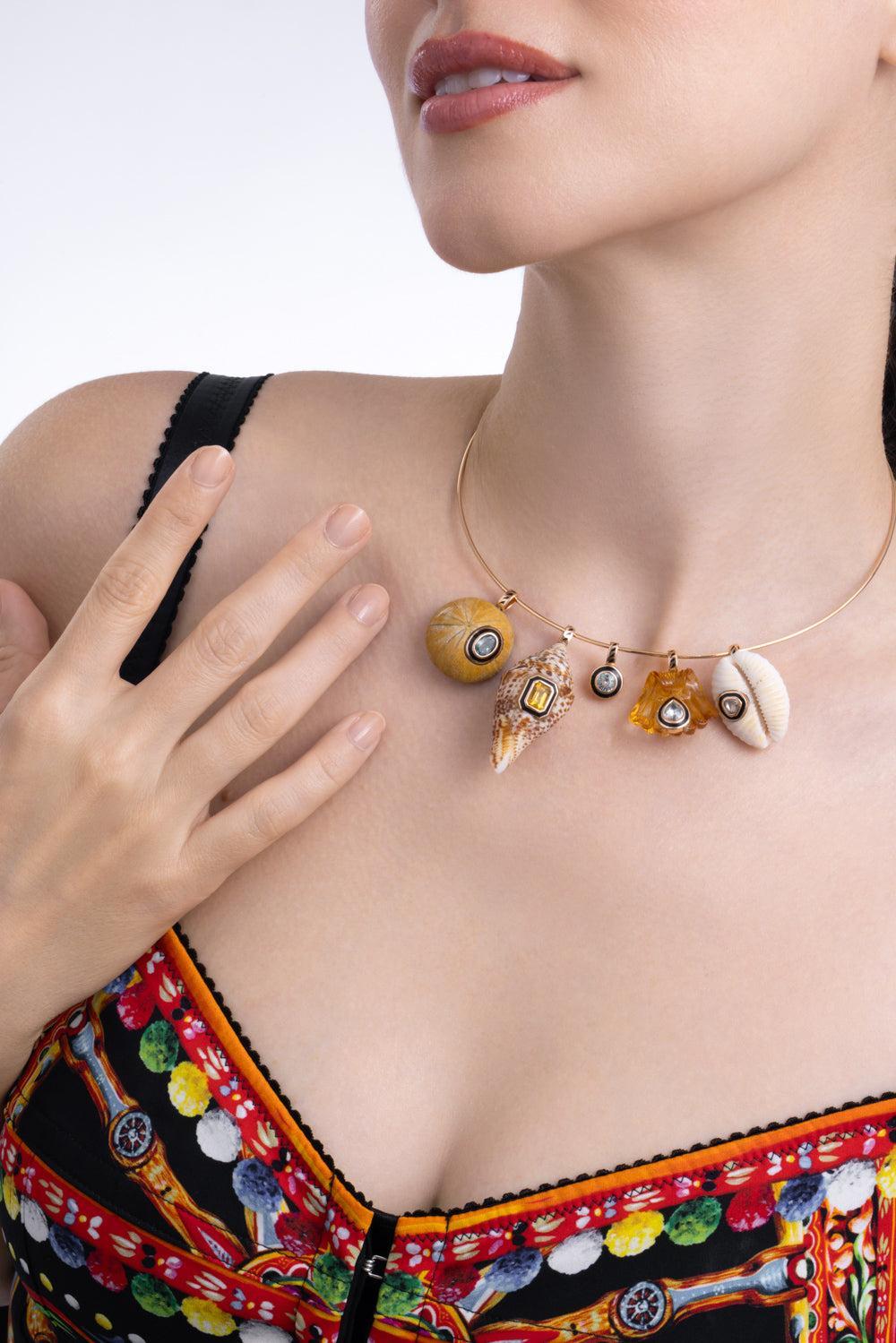Citrine White Sapphire Rose Carved Capri Pendant-ROSE GOLD-JEWELRYFINE JEWELPENDANT-DEZSO BY SARA BELTRAN