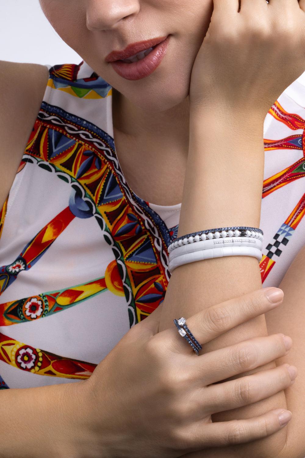 Black Diamond White Ceramic Sfera Bracelet-WHITE GOLD-JEWELRYFINE JEWELBRACELET O-ROBERTO DEMEGLIO