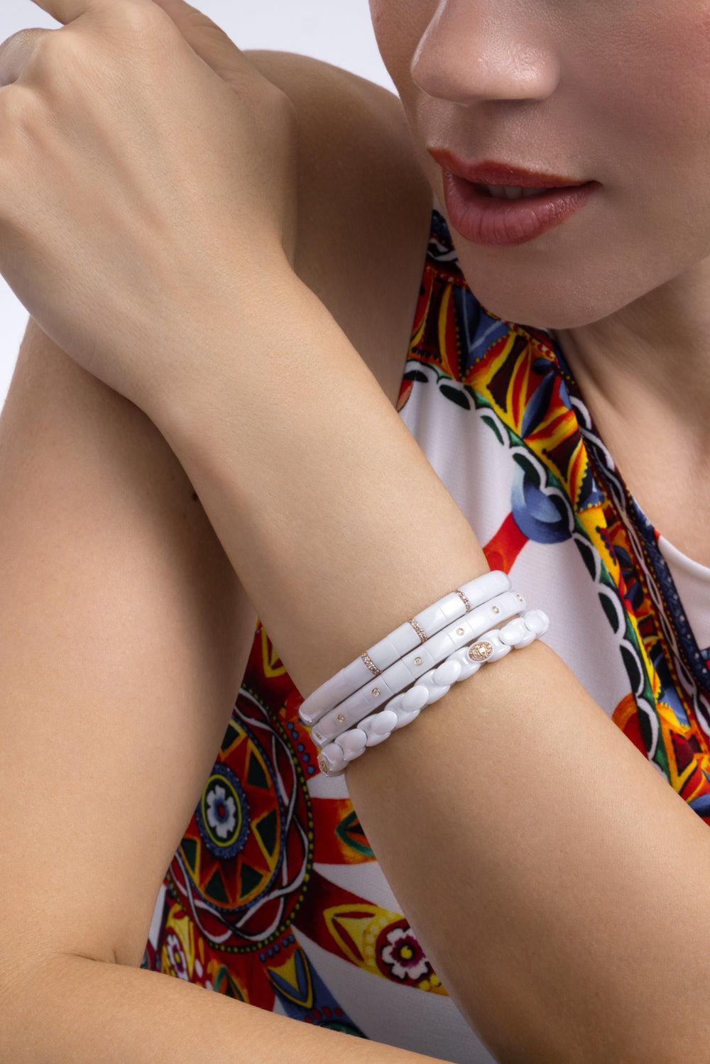 Three Diamond White Anaconda Bracelet-ROSE GOLD-JEWELRYFINE JEWELBRACELET O-ROBERTO DEMEGLIO