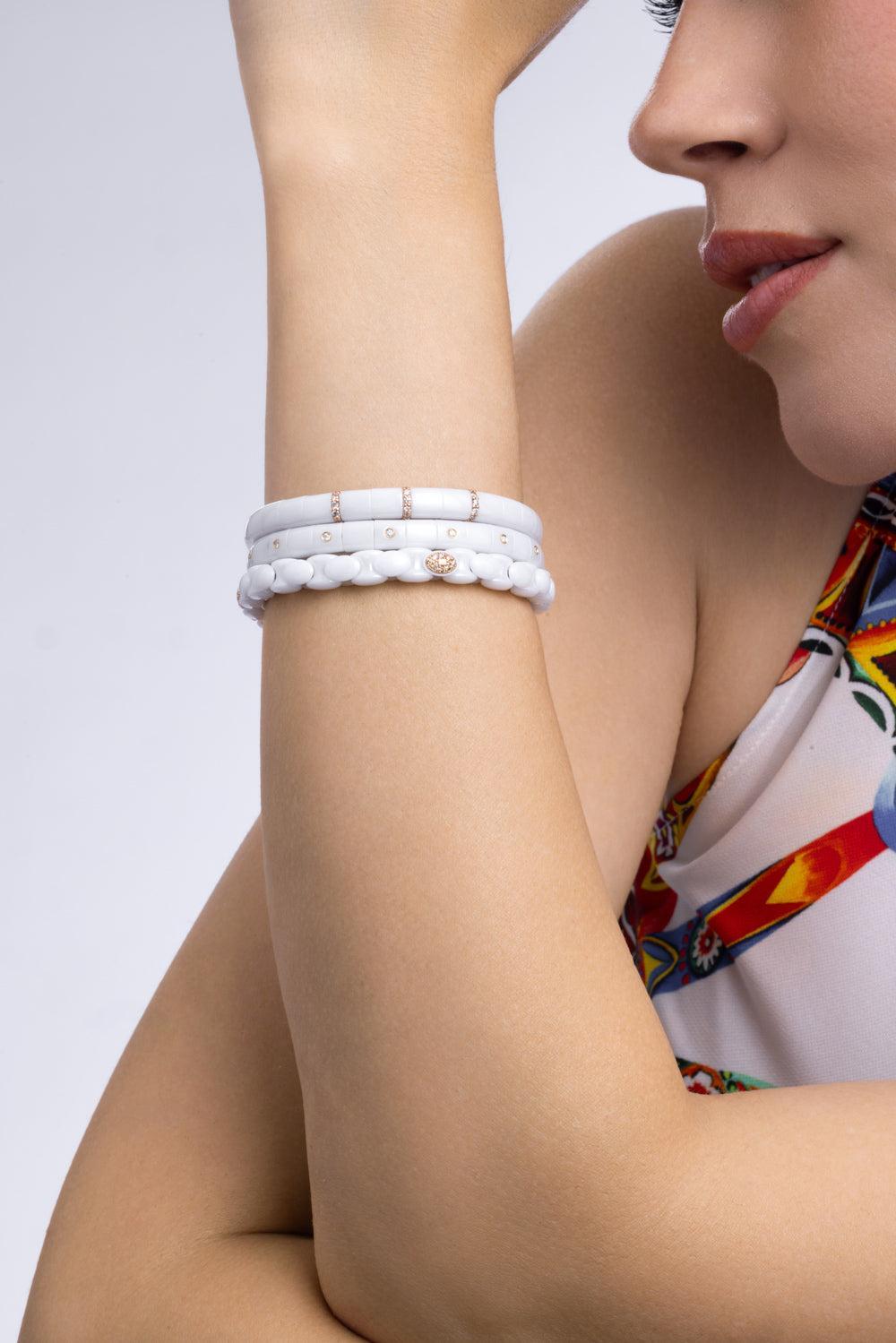 Three Diamond White Anaconda Bracelet-ROSE GOLD-JEWELRYFINE JEWELBRACELET O-ROBERTO DEMEGLIO