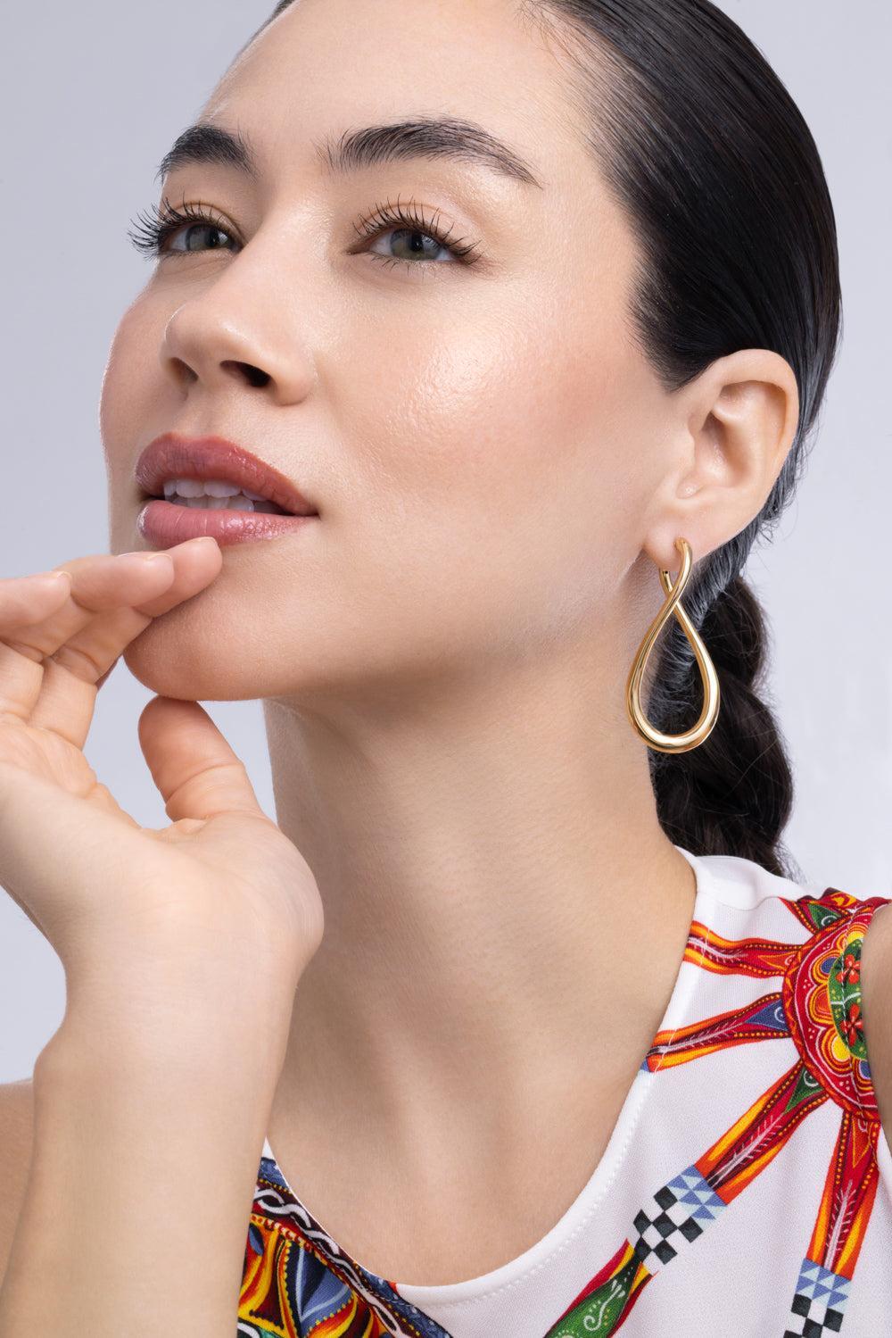 Golden Dreams Collection Curved Drop Earrings-YELLOW GOLD-JEWELRYFINE JEWELEARRING-LISA NIK