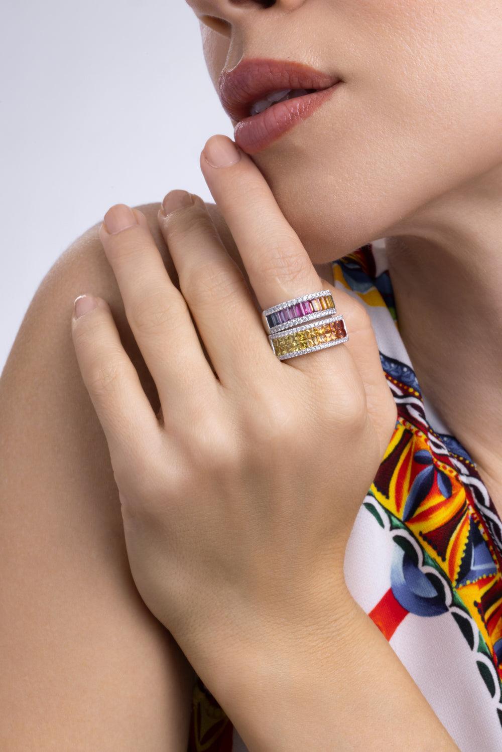 Yellow Sapphire Diamond Rainbow Collection Ring-WHITE GOLD-6-JEWELRYFINE JEWELRING-LISA NIK