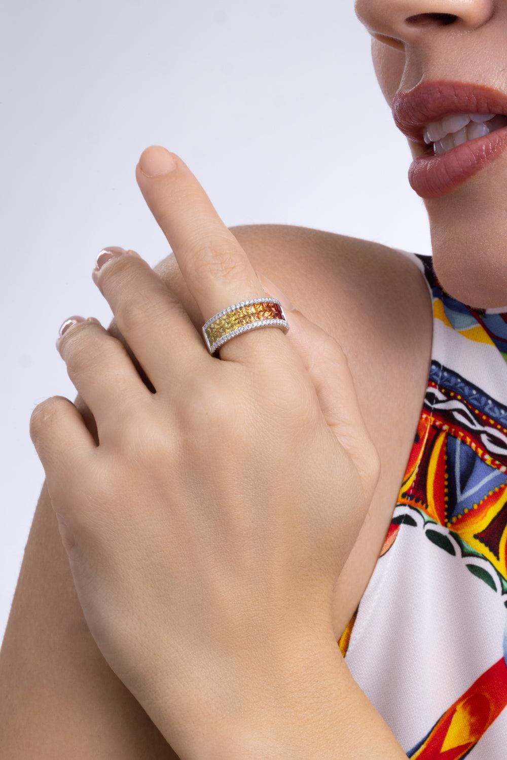 Yellow Sapphire Diamond Rainbow Collection Ring-WHITE GOLD-6-JEWELRYFINE JEWELRING-LISA NIK