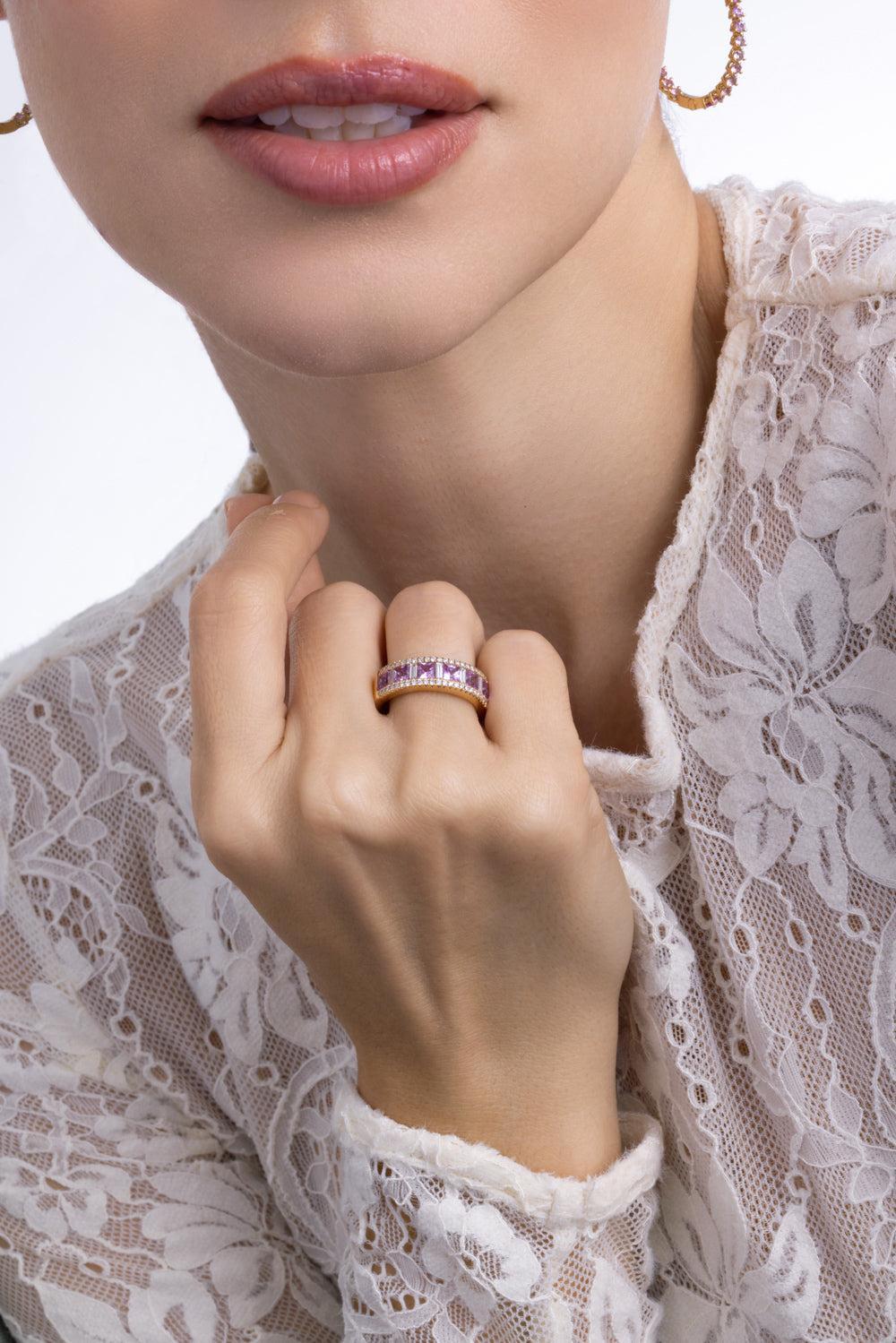 Pink Sapphire Diamonds Rainbow Collection Ring-ROSE GOLD-6-JEWELRYFINE JEWELRING-LISA NIK