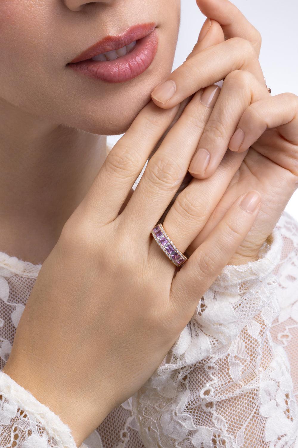 Pink Sapphire Diamonds Rainbow Collection Ring-ROSE GOLD-6-JEWELRYFINE JEWELRING-LISA NIK