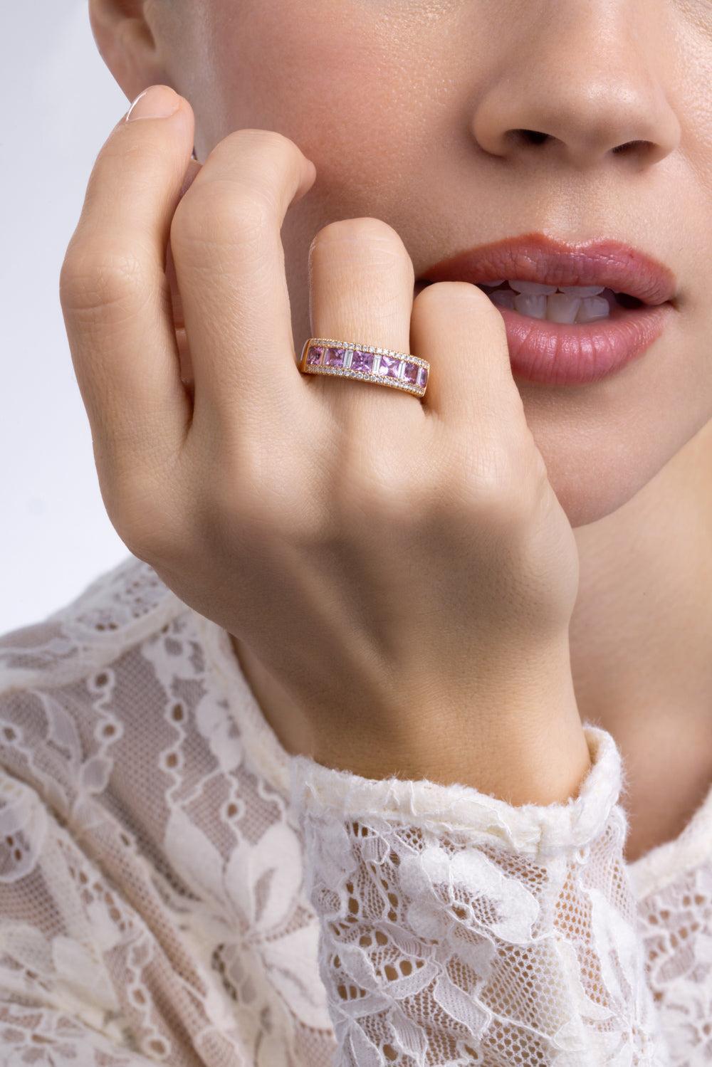Pink Sapphire Diamonds Rainbow Collection Ring-ROSE GOLD-6-JEWELRYFINE JEWELRING-LISA NIK