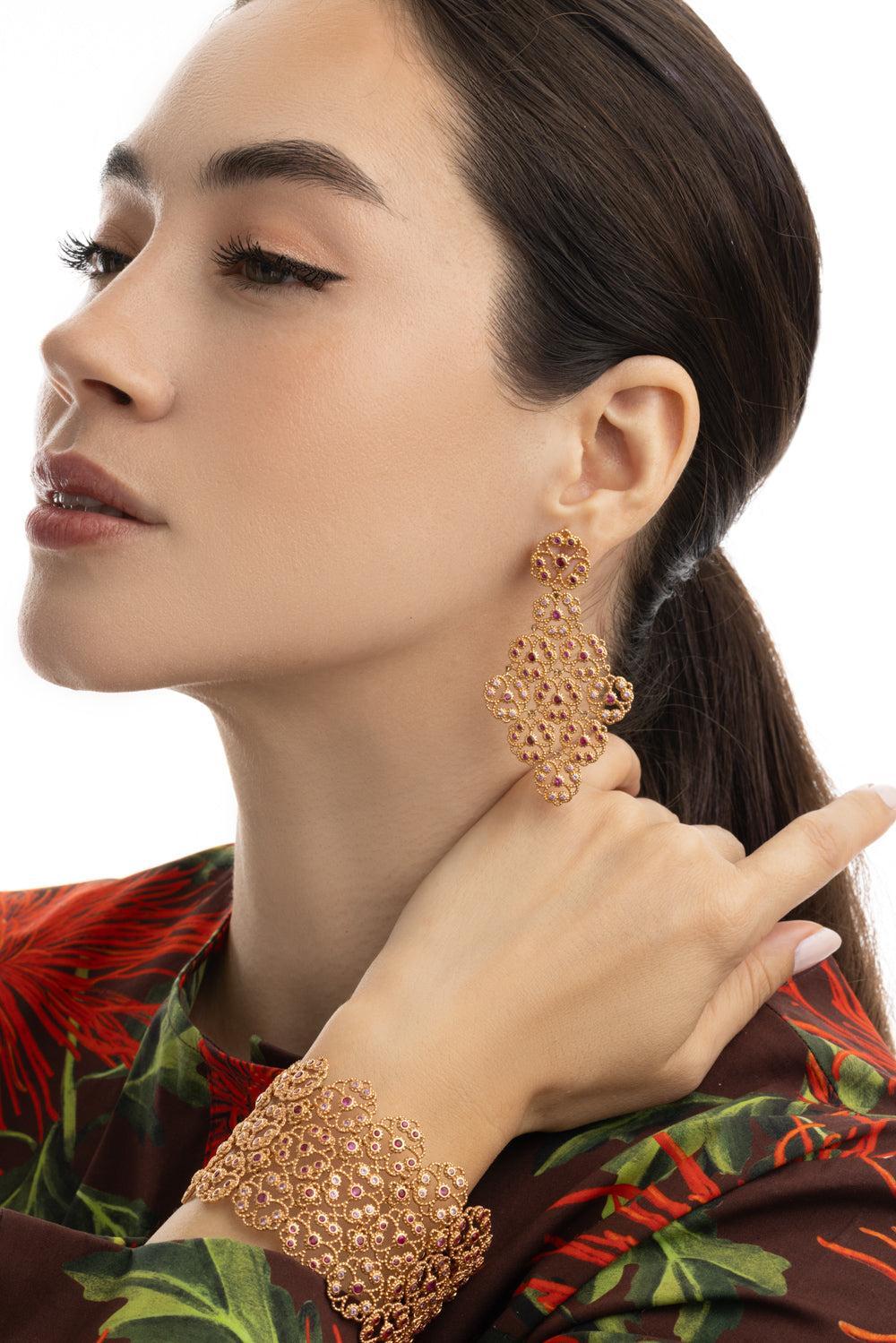 Ruby Sapphire Drop Earrings-ROSE GOLD-JEWELRYFINE JEWELEARRING-ALEXANDER LAUT