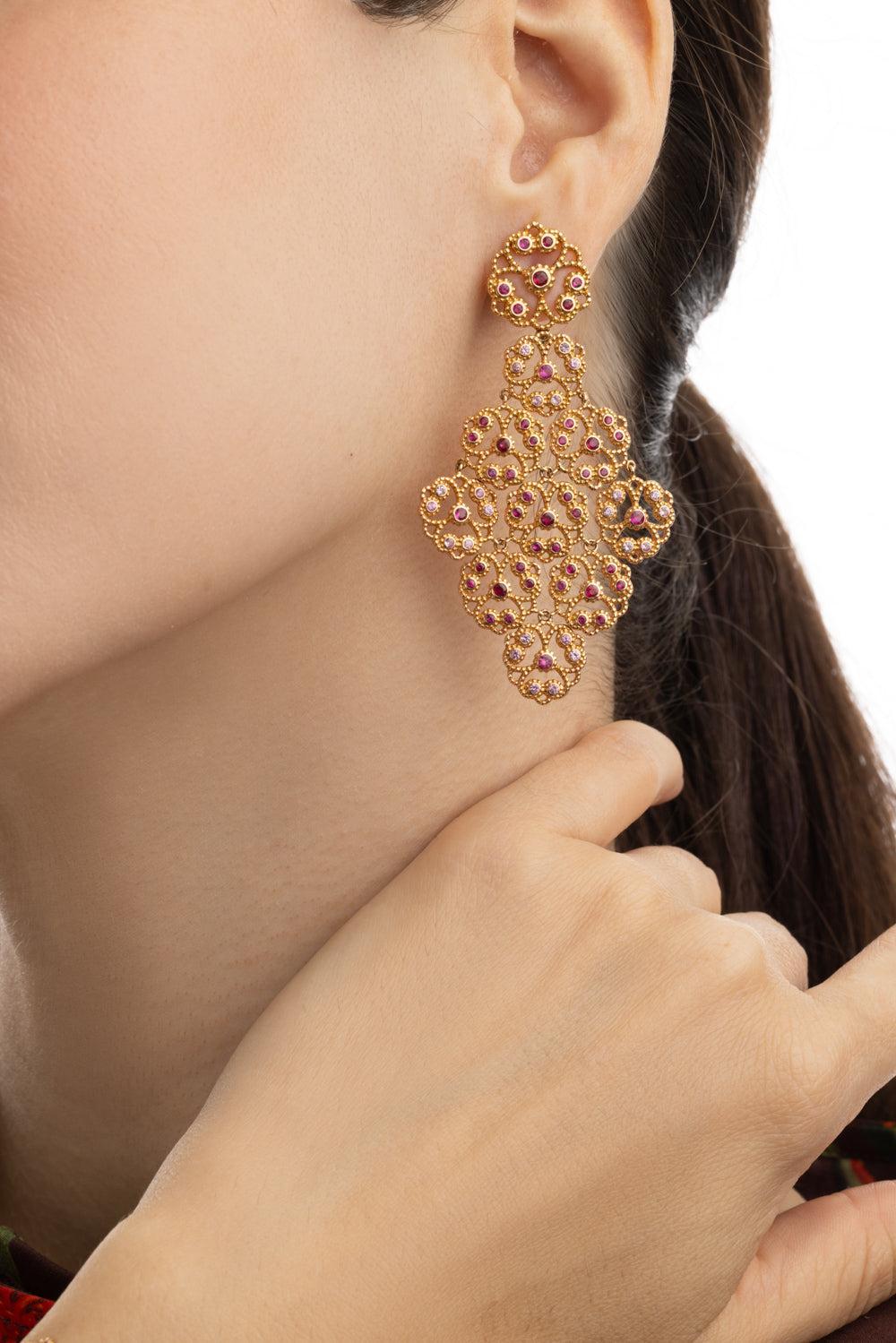 Ruby Sapphire Drop Earrings-ROSE GOLD-JEWELRYFINE JEWELEARRING-ALEXANDER LAUT