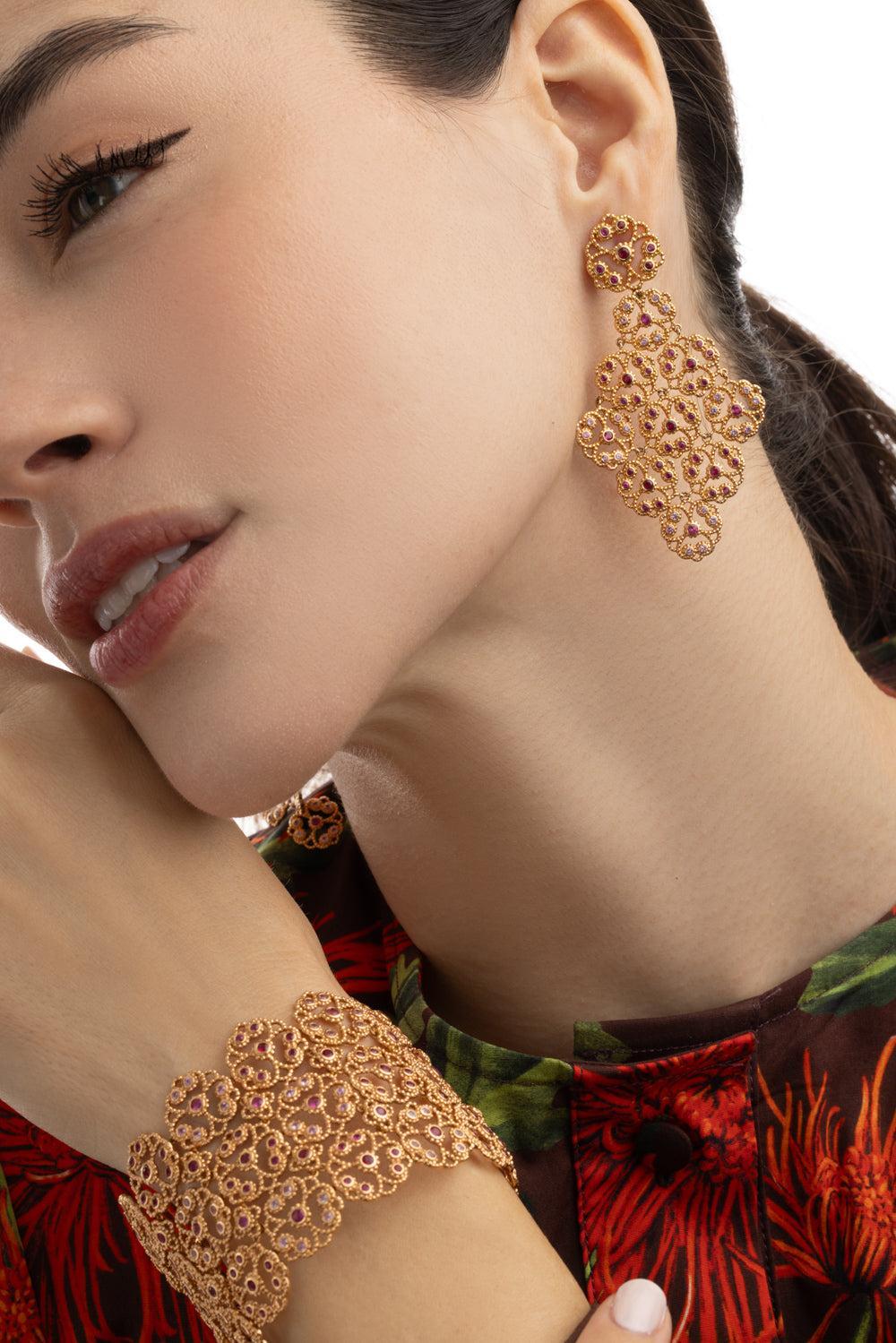 Ruby Sapphire Drop Earrings-ROSE GOLD-JEWELRYFINE JEWELEARRING-ALEXANDER LAUT