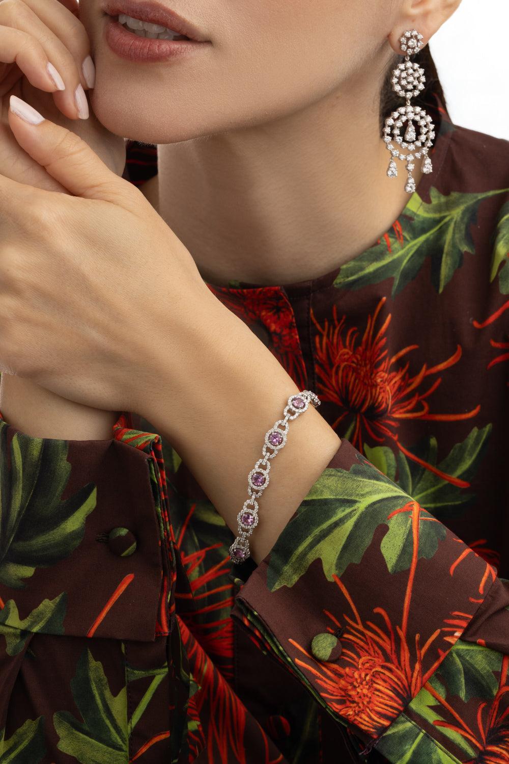Pink Sapphire Diamond Bracelet-WHITE GOLD-JEWELRYFINE JEWELBRACELET O-ALEXANDER LAUT