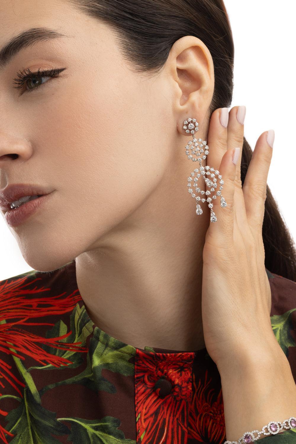 Diamond Three Drop Dangle Earrings-WHITE GOLD-JEWELRYFINE JEWELEARRING-ALEXANDER LAUT