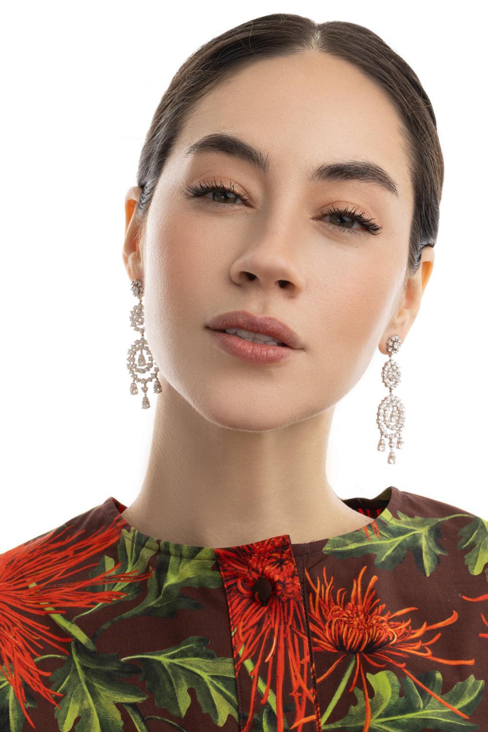 Diamond Three Drop Dangle Earrings-WHITE GOLD-JEWELRYFINE JEWELEARRING-ALEXANDER LAUT