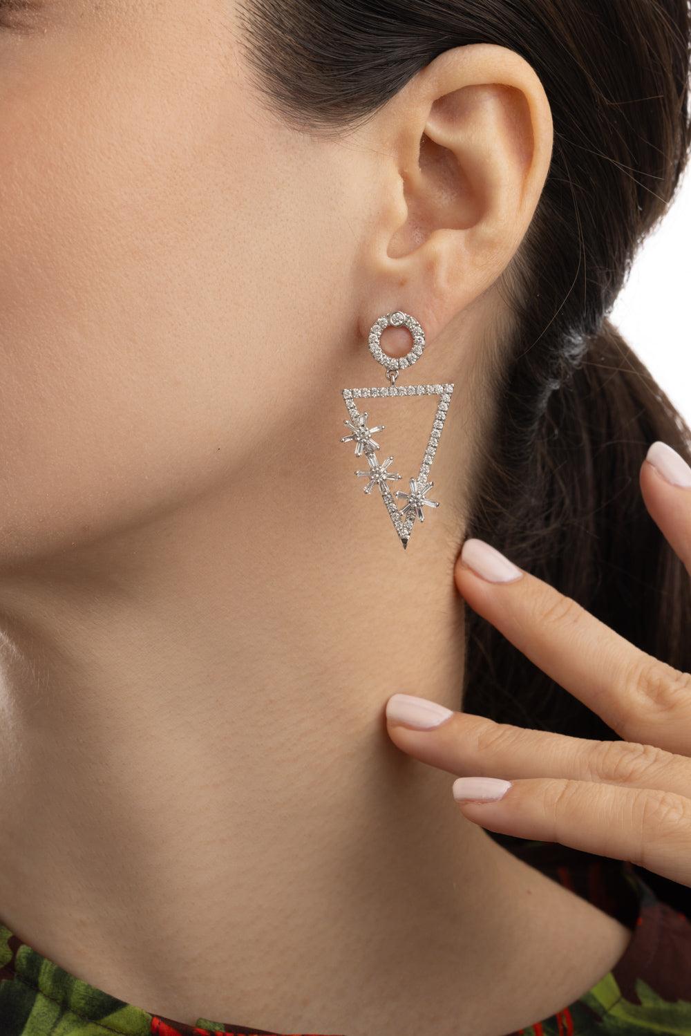 Diamond Triangle Drop Flower Earrings-WHITE GOLD-JEWELRYFINE JEWELEARRING-ALEXANDER LAUT