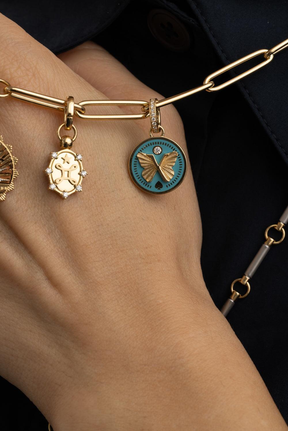 Reverie - Petite Ceramic Annex Link Medallion-YELLOW GOLD-JEWELRYFINE JEWELPENDANT-FOUNDRAE